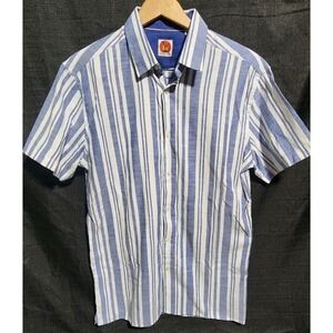 Scott Ellis Men's White Blue Stripe Button Down Shirt Sz M Golf Polo 80s‎ Surf